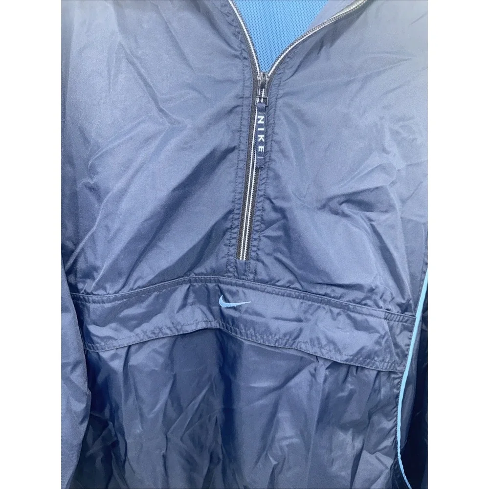 Vintage Nike XL Blue Nylon Windbreaker Anorak Jacket Center‎ Pouch Rare Swoosh